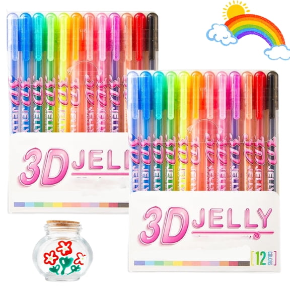 2026 New 3D Jelly Pens, Jelly Roll Glaze 3D Glossy Ink Pens, Colorful Pen Highlighters Markers for Adult Coloring, Nail DIY, Glossy Glaze Pen Smooth for Glass Plastic and More