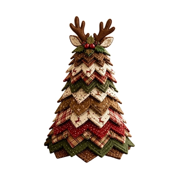 2026 New 3D Quilted Fabric Christmas Tree Kit, DIY Patchwork Craft Set for Beginners, Hand‑Stitched Tabletop Xmas Decor for Mantel Shelf Office Holiday Display(A)