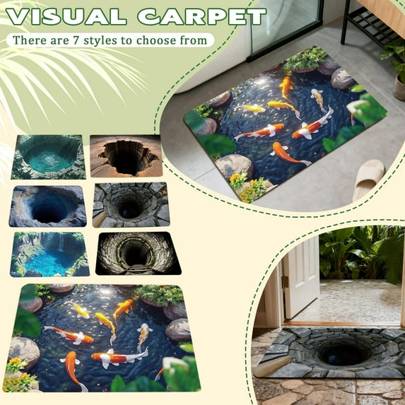 2026 New 3D Rug Optical Illusion - 23.62" x 15.75" Bottomless Hole Illusion Carpet Optical Illusion Rugs, Soft Non-Slip Washable 3D Illusion Rugs for Home Bedroom Entrance G