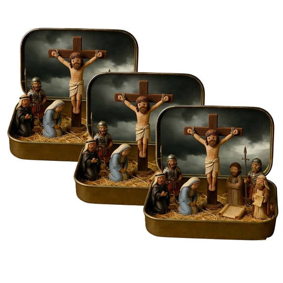2026 New 3PCS Mini Christmas & Easter Nativity Set in a Tin Box - Mini Easter Jesus Classic Scenes - Small Pocket Nativity Sets & Figures, Easter Decoration Indoor for Home Gifts Decor