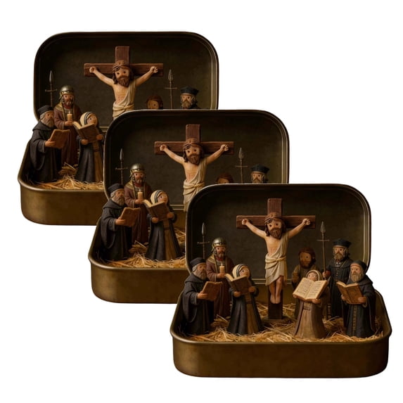 2026 New 3PCS Mini Christmas & Easter Nativity Set in a Tin Box - Mini Easter Jesus Classic Scenes - Small Pocket Nativity Sets & Figures, Easter Decoration Indoor for Home Gifts Decor