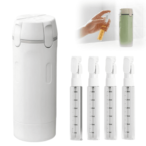 2026 New 4 in 1 Travel Dispenser Bottle, Refillable Leak Proof Travel Bottles for Toiletries, Portable Travel Containers Cream Transparent with Scale and Label for Shampoo Lotion Conditioner(White,1)