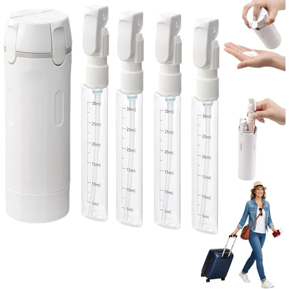2026 New 4 in 1 Travel Dispenser Bottle, Refillable Portable Set, With Scale and Label, For Business Trips Gym Camping, Portable Containers for Shampoo Lotion Conditioner Cream(White)