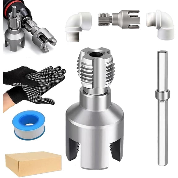 2026 New 4 in 1 Water Pipe Wrench, 2-in-1 Internal & External Pvc Pipe Threading Tool Kit, Pipes Tapping and Threading Tool for 1/2", 3/4", For All Electric Drills Compatible PVC Threader (1/2'')