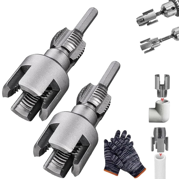 2026 New 4 in 1 Water Pipe Wrench, Integrated Internal & External Pipe Threading Tool, for 1/2'' & 3/4'' Pipes, Electric Drill Compatible PVC Threader (1/2" + 3/4" Set)