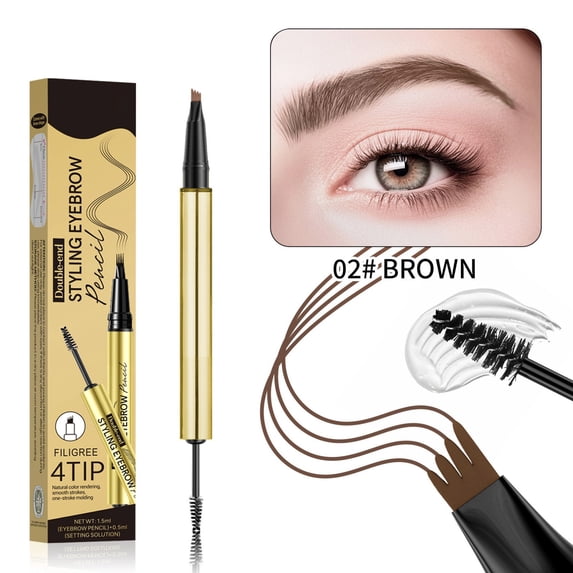 2026 New 4 Fork Tip Eyebrow Pen - 2-in-1 Waterproof Brow Pencil with Ultra-Fine Tips & Smudge-Proof Formula, Eyebrow Makeup for Natural Looking Eyebrows(Includes Eyebrow Stencils & Brush)