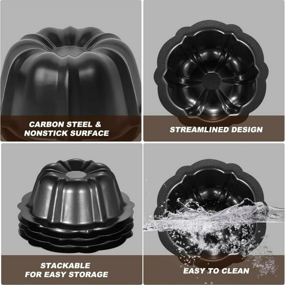 2026 New 4 Inch Nonstick Mini Bundt Cake Pan for Baking, Carbon Steel Fluted Cake Pans, Metal Round Pumpkin Shaped Cake Mould for Cupcake, Muffin, Brownie, Pudding 1PC
