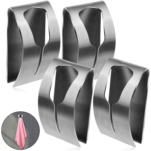 2026 New 4 P cs Stainless Steel Towel Hooks, Self Adhesive Wall Mount Hanger, No Drill Waterproof Heavy Duty Hook Holder for Kitchen Bathroom Hand Towel Storage Organization