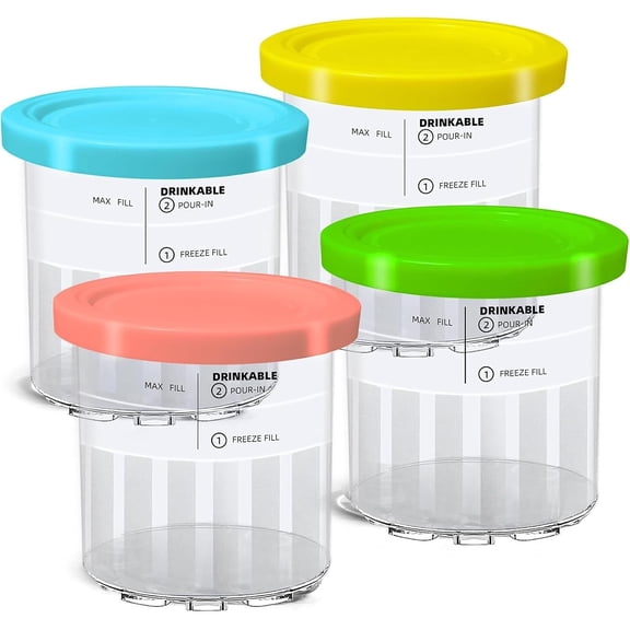 2026 New 4 Pack Pints and Lids with Handle,24oz Replacement Cups for NC501 NC500 Series Ice Cream Maker,BPA-Free Reusable Containers for Frozen Treats