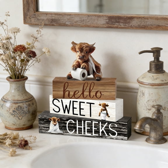 2026 New 4 Pcs Highland Cow Farmhouse Decor Country Decor Bathroom Decor and Accessories Highland Cow Decor Table Centerpiece Gift