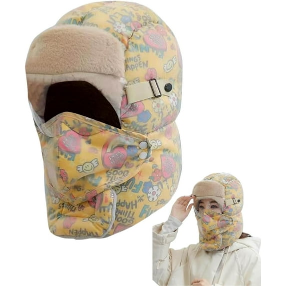 2026 New 4 in 1 Hat with Mask Goggles,Winter Windproof Full Cover Balaclava with Glasses Hat, Winter Plush Lined Full Hood Ski Cap