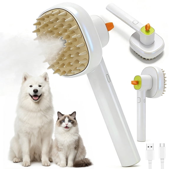 2026 New 4-in-1 Steam for cat & Dog Grooming Brush with Self-Cleaning System - USB-Powered, 3-Mode (Steam, Brush, Spray) for Shedding, Matting(Green)