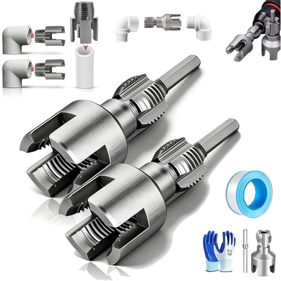 2026 New 4 in 1 Water Pipe Wrench, Integrated Internal & External Pipe Threading Tool Kit, CR-V Chromium Vanadium Steel(1/2" & 3/4")