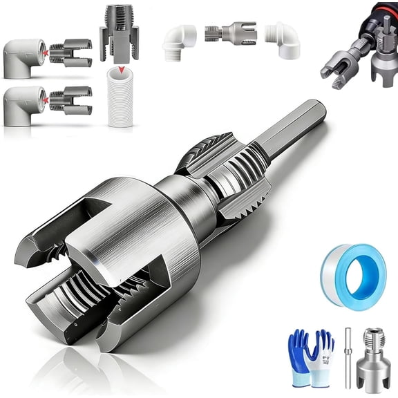 2026 New 4 in 1 Water Pipe Wrench, Integrated Internal & External Pipe Threading Tool Kit, CR-V Chromium Vanadium Steel(1/2")