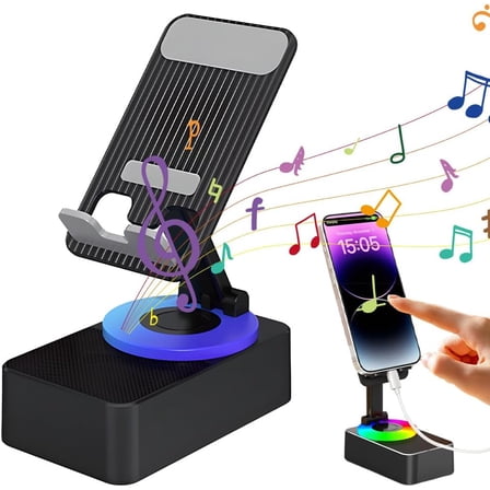 2026 New 5-in-1 Wireless Induction Bluetooth Speaker with Phone Stand Black