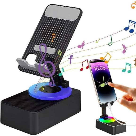 2026 New 5-in-1 Wireless Induction Bluetooth Speaker with Phone Stand Black