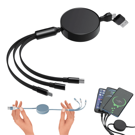 2026 New 6 in 1 Retractable Charging Cable, 6-in-1 Retractable Cable with Fast Charge Adapter, 100w Multi Charger for Multiple Devices with Type C/L/Micro USB Ports (Black)