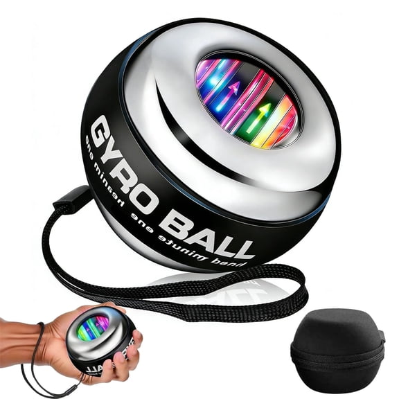 (2026 New 6-Level Color-Shifting) All-Metal Power Gyro Ball, Weighted Auto-Start Hand Wrist Forearm Trainer and Strengthener for Exercise Joint and Muscle with Led Light (with Ball Bag)