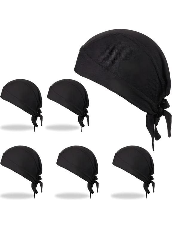 2026 New 6 Pack Sweat Wicking Beanie Cooling Durags Skull Cap Motorcycle Head Wrap Bandana for Men Women for Biking, Running, Gym, Hiking, Motorcycling, Outdoor,22.83inch,Black