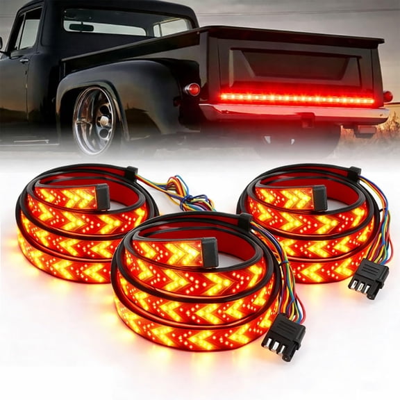2026 New 60 Inch LED Tailgate Light Bar, Sequential Turn Signal Light Strip with Brake Reverse Running Lights, Waterproof Flexible Red Amber Lighting for Trucks