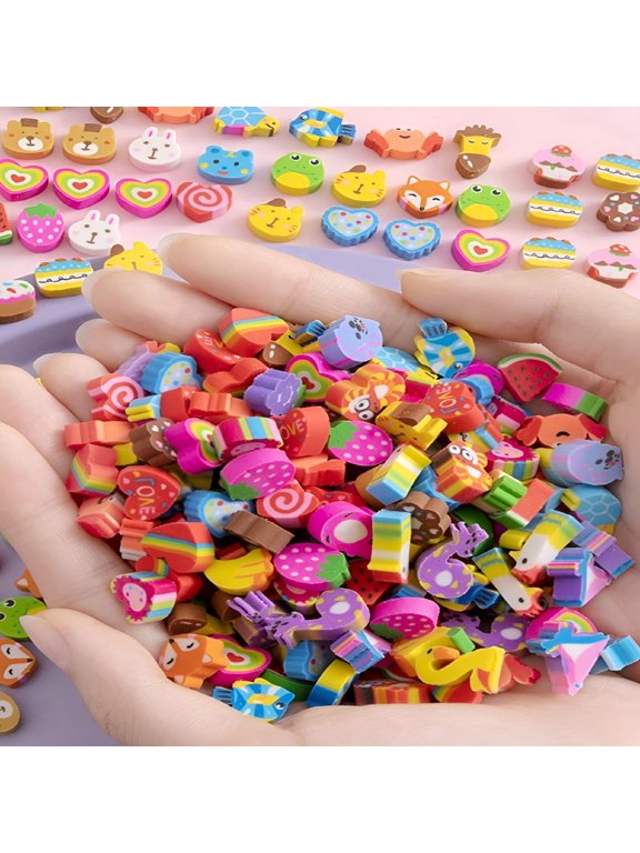 2026 New 60Pcs/Set Random Style Bagged Cartoon Fruit Animal Heart Shaped Mini Erasers 30Pcs/Bag Creative Stationery Set,One Size,Multicolor