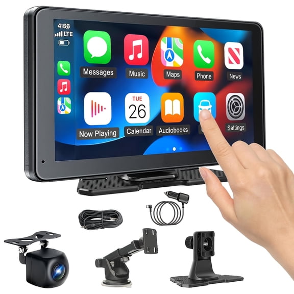 2026 New 7" Wireless Car Display: Ultra HD Touchscreen, Built-in Audio, 1080P Dash/Backup Cam, GPS, CarPlay/Android Auto, Mirror Link, FM Radio, AUX/USB/TF, Universal Fit
