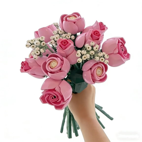 2026 New 789pcs Technology Pink Rose Bouquet Building Blocks Set Decorate Suitable For Mother's Day Gift Present Thanksgive Gift
