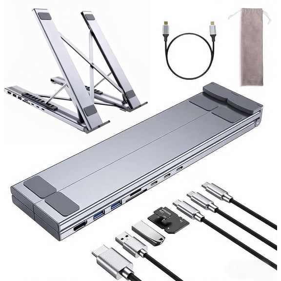 2026 New 8-in-1 USB-C Laptop Stand & Docking Station with 4K HDMI, 2X USB-A 3.0, PD 100W, SD/TF Reader, Adjustable Aluminum Cooling Riser for Office (1 Set)M
