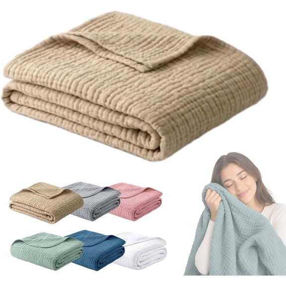 2026 New 9 Layers Muslin Blanket, 100% Muslin Cotton Blanket, Adults Soft Breathable Lightweight Large Cotton Muslin Blankets for Bed Couch Sofa All Season (#01, 59x79 in)