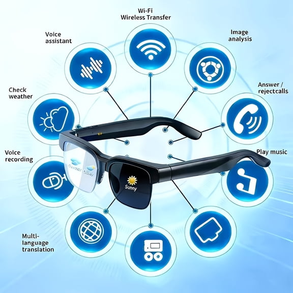 2026 New AI Smart Glasses, Men's Fashion Cutting-Edge Black Tech Eyewear, Multi-Language Real-Time Conference Translation, Wireless Bluetooth for Music Playback