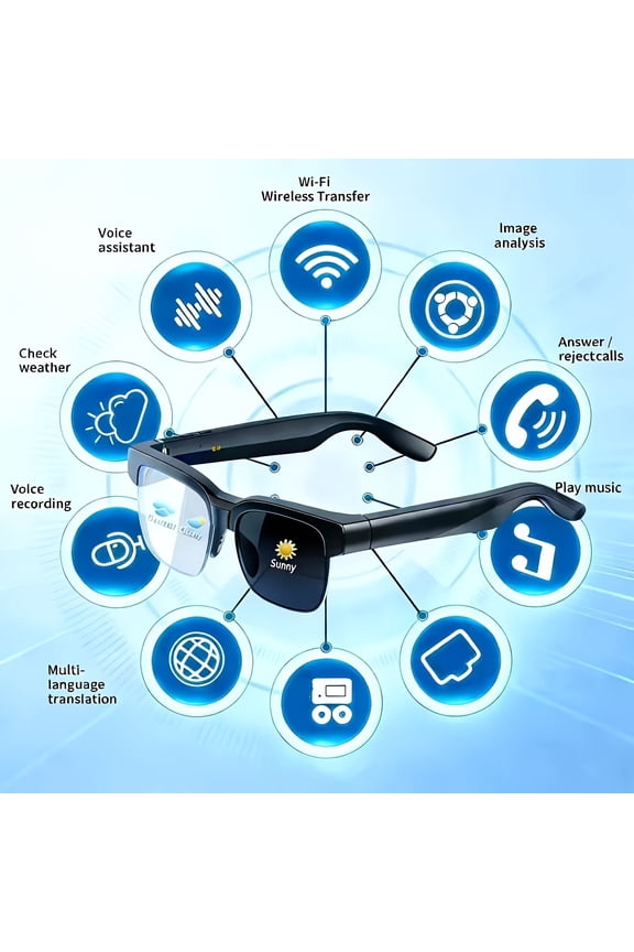 2026 New AI Smart Glasses, Men's Fashion Cutting-Edge Black Tech Eyewear, Multi-Language Real-Time Conference Translation, Wireless Bluetooth for Music Playback