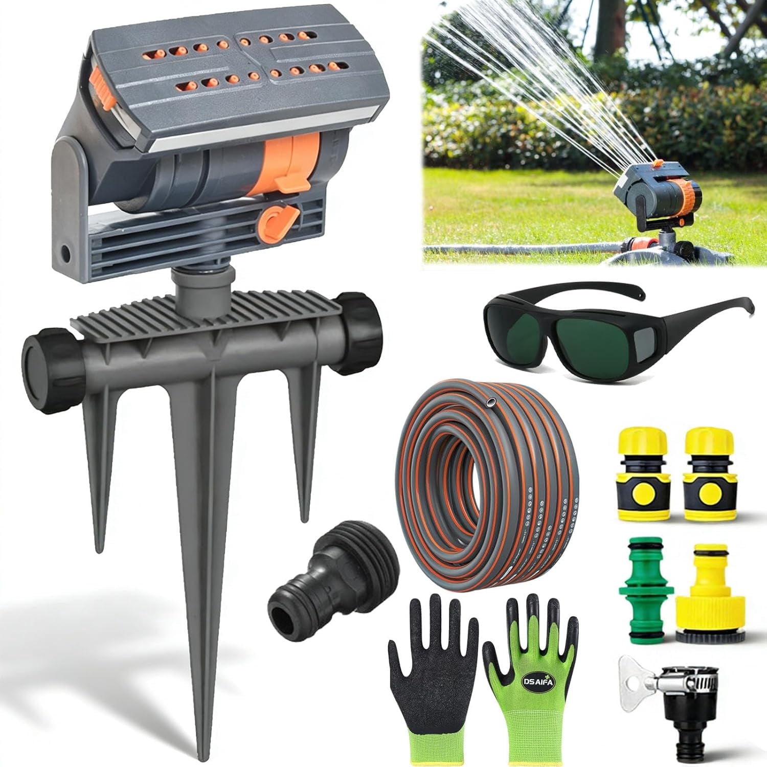 2026 New Adjustable Oscillating Sprinkler, Wide Coverage Lawn Sprinkler with 16 Nozzles, Mini Turbo Oscillating Water Sprinkler for Yard & Garden, Black-A (Includes 5m Hose)