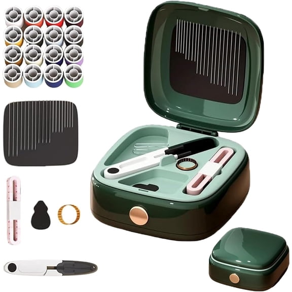 2026 New Adults and Beginners, Magnetic Sewing Tool Kit, Big Eye Stainless Steel with Needle Threader and Seam Ripper for Home Use (Green)