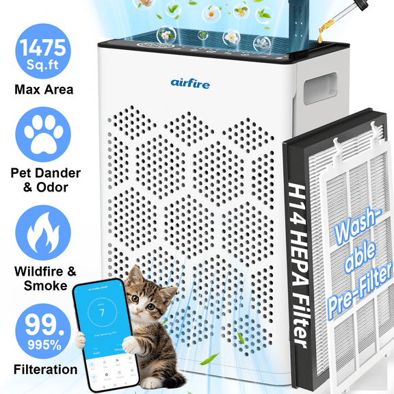 2026 New Air Purifiers for Large rooms up to 1475 Sq.ft, Air Purifiers for Allergies and Asthma, Wildfire, Pet Odor, Pollen, with Washable Pre-Filter, AP409,White