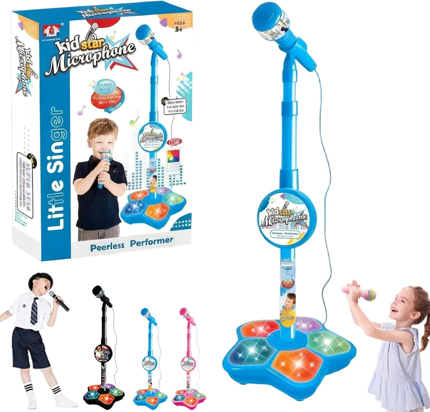 2026 New All-in-One Microphone Toy, 5-in-1 Kid Star Microphone with Stand Bluetooth, Adjustable Height Karaoke Microphones with Music&Light, for Christmas and Birthday Gifts
