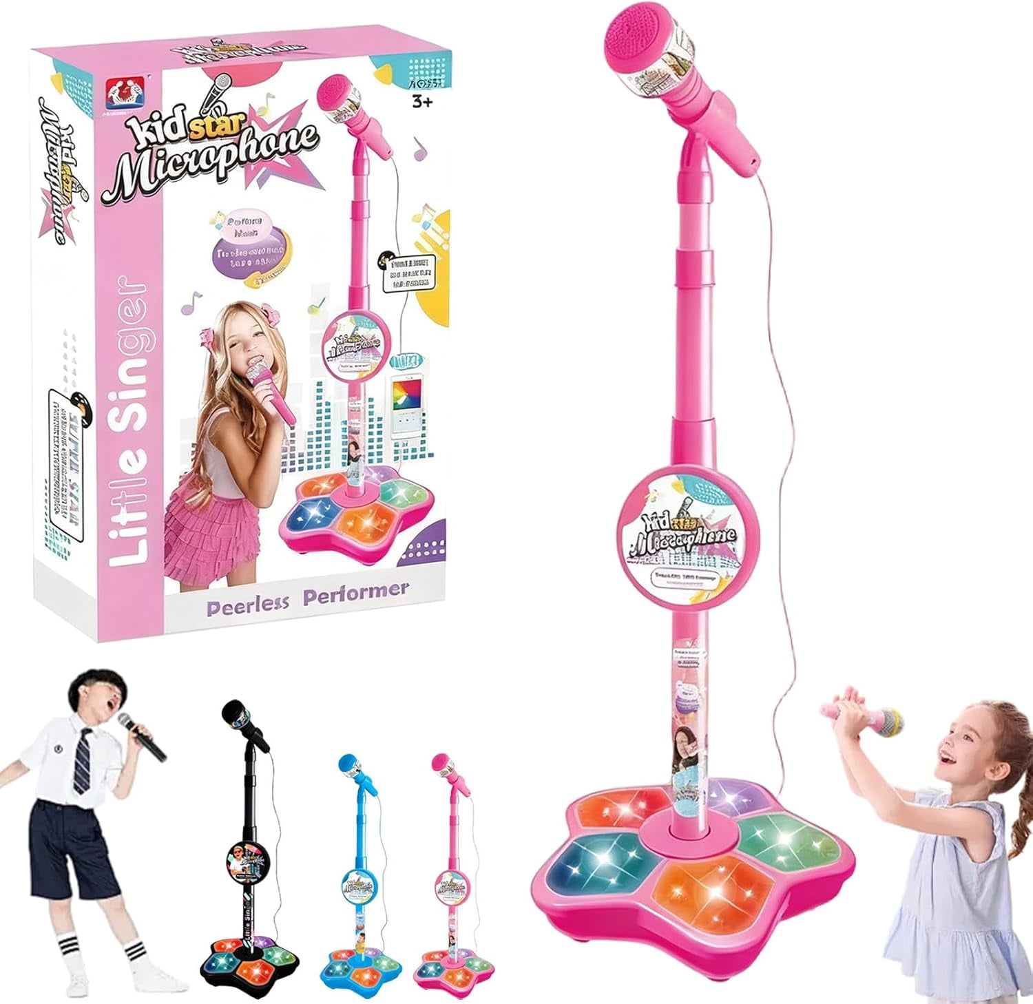 2026 New All-in-One Microphone Toy, 5-in-1 Kid Star Microphone with Stand Bluetooth, Adjustable Height Karaoke Microphones with Music&Light, for Christmas and Birthday Gifts