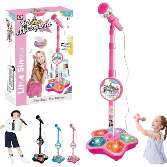 2026 New All-in-One Microphone Toy, 5-in-1 Kid Star Microphone with Stand Bluetooth, Adjustable Height Kids Karaoke Microphones with Music&Light, for Christmas and Birthday Girls and Boys