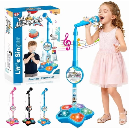 2026 New All-in-One Microphone Toy, 5-in-1 Teen Star Microphone with Stand Bluetooth, Adjustable Height Teens Karaoke Microphones with Music&Light, for Christmas and Birthday Girls and Boys Blue