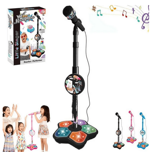 2026 New All-in-One Microphone Toy, 5-in-1 Teen Star Microphone with Stand Bluetooth, Adjustable Height Teens Karaoke Microphones with Music&Light, for Christmas and Birthday Girls and Boys Black