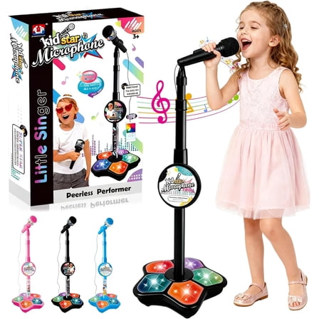2026 New All-in-One Microphone Toy, Kids Microphone with Adjustable Stand, Speaker & LED Lights, Funny Karaoke Microphones Toy for Boys & Girls, Christmas Birthday Gifts for Little Singers (Pink)
