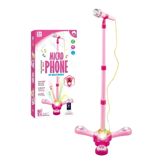 2026 New All-in-One Microphone Toy, Kids Microphone with Adjustable Stand, Speaker & LED Lights, Funny Karaoke Microphones Toy for Boys & Girls, Christmas Birthday Gifts for Little Singers (Pink)