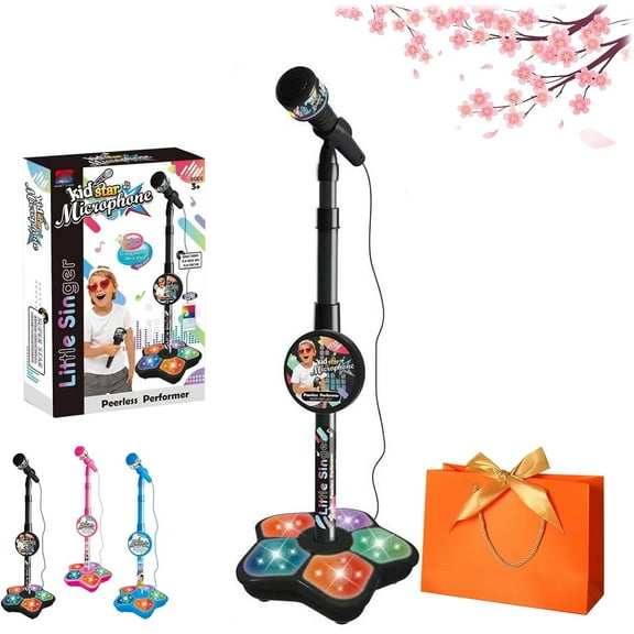 2026 New The All-in-One Microphone Toy, Kids Microphone with Stand Adjustable, Speaker & Led Lights, Move to Play Kids Karaoke Microphone for Singing, Boys & Girls, (Black)