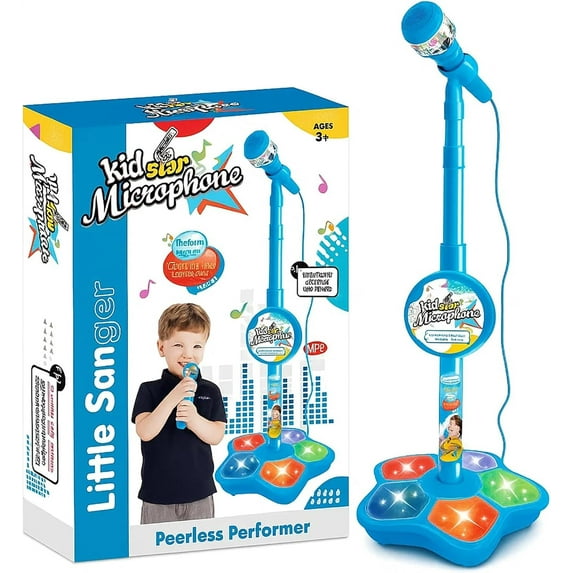 2026 New All-in-One Microphone Toy for Kids with Stand, Got Built-in Music, Colorful Lights, Echo Effects, Portable Karaoke Machine for Singing, Music Play, Fun and Easy-to-Use