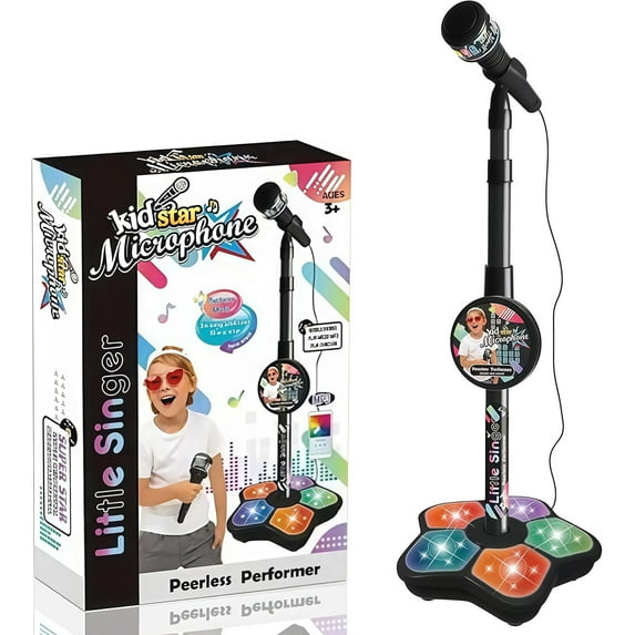 2026 New All-in-One Microphone Toy for Kids with Stand, Got Built-in Music, Colorful Lights, Echo Effects, Portable Karaoke Machine for Singing, Music Play, Fun and Easy-to-Use
