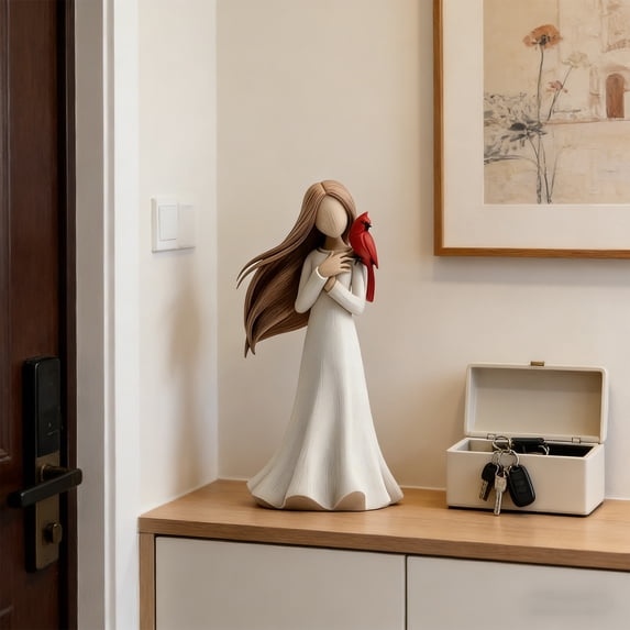 2026 New Angel Cardinal Figurines,Memorial of Love and Serenity Statue,White Resin Memorial Ornament with Red Bird for Sympathy,Remembrance,& Comfort,Sculpted Hand-Painted Figurine
