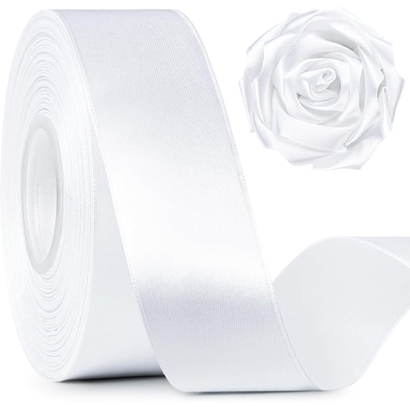2026 New Arrival 1.5 Inch White Polyester Satin Ribbon 50 Yards, Gloss Solid Ribbon for Mother's Day Gift Wrap, Bouquet, Rose Craft & Wedding DIY Decors