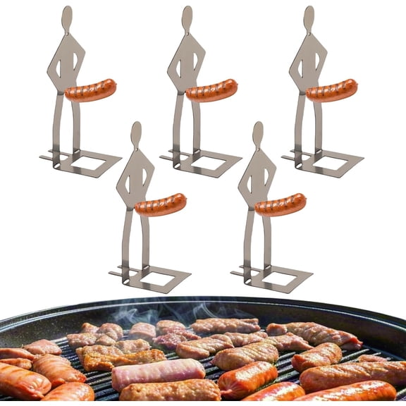 2026 New Arrival 5 P cs Stainless Steel Hot Dog Holder, Novelty Human Shaped Sausage Grill Rack, Reusable BBQ Roasting Stand for Outdoor Camping Barbecue Cooking