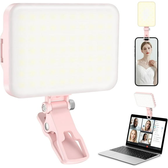 2026 New Arrival 60 LED Clip-on Selfie Light, CRI 97+ 2200mAh Rechargeable Video Conference Light, 9 Modes Fill Light with Tripod Adapter for Phone Webcam Laptop Makeup