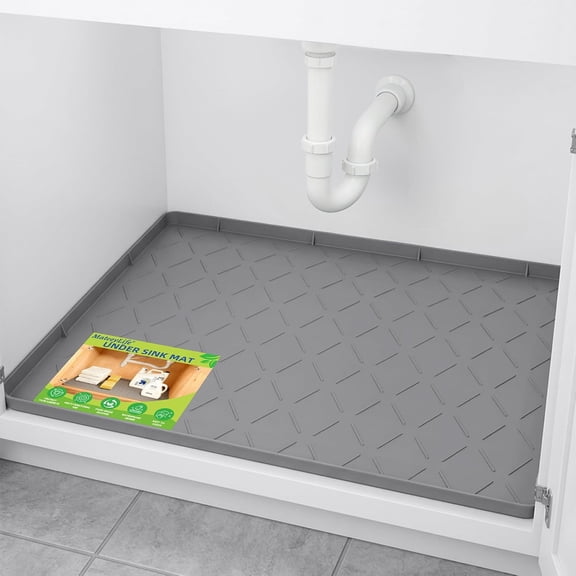 2026 New Arrival Dark Grey 22"×19" Waterproof Silicone Under Sink Mat, Raised Lip Cabinet Protector Liner, Multipurpose Drip Tray for Kitchen, Bathroom, Boot Tray & Pet Feeding Mat