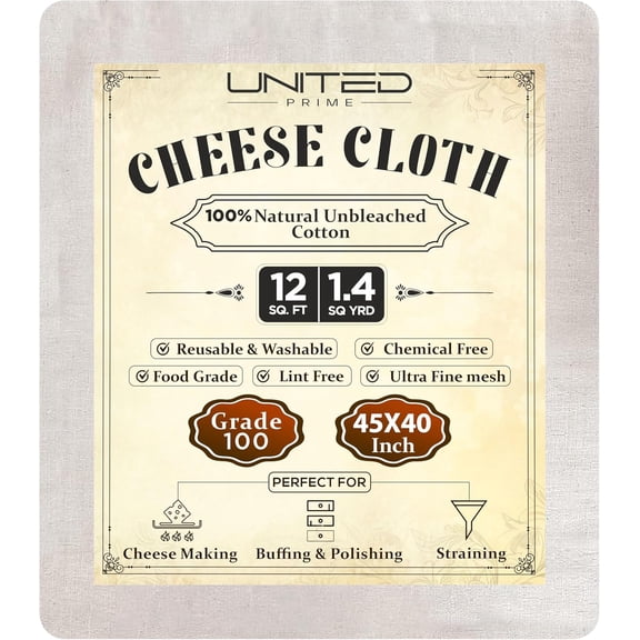 2026 New Arrival Grade 100 Unbleached Organic Cotton Cheesecloth, 45×40 Inch (12 Sq Ft / 1.4 Sq Yd), Reusable Ultra Fine Mesh Muslin Cloth for Straining, Cooking, Baking and Homemade Cheese Making